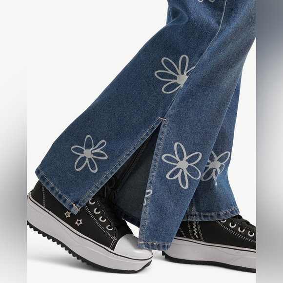 Justice Other - Justice Bleached Daisy Wide Leg Open Flare Denim